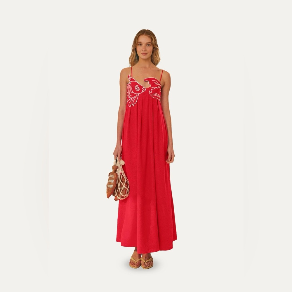 NWT FARM Rio Red Fish Dress - Size XL